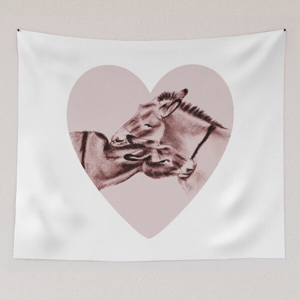 Item preview, Drawing of two donkeys scratching each other inside a heart - red-brown colored version designed and sold by SylvieG18.