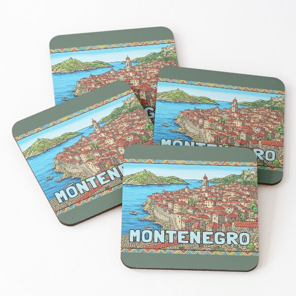 Item preview, Montenegro Coastal Old Town Travel Illustration with Tribal Frame designed and sold by KiwiRider.