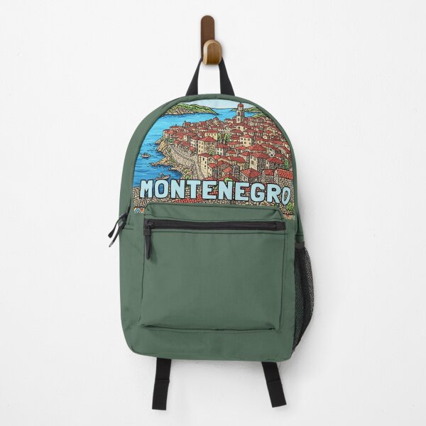 Item preview, Montenegro Coastal Old Town Travel Illustration with Tribal Frame designed and sold by KiwiRider.
