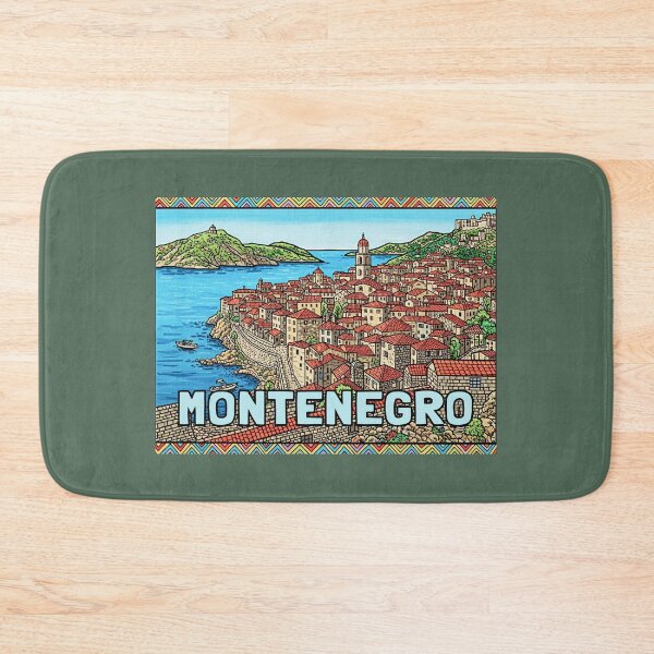 Item preview, Montenegro Coastal Old Town Travel Illustration with Tribal Frame designed and sold by KiwiRider.
