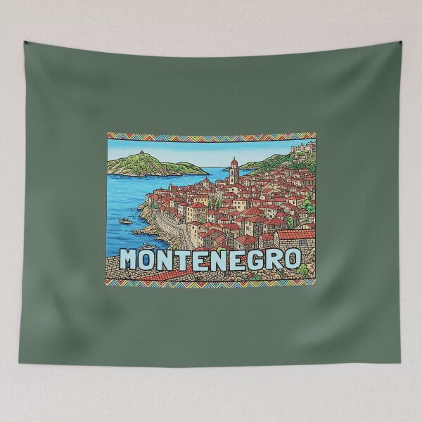 Item preview, Montenegro Coastal Old Town Travel Illustration with Tribal Frame designed and sold by KiwiRider.