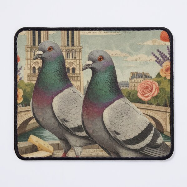 Item preview, Paris Pigeons Cheese Grapes Vintage Postcard Collage Poster designed and sold by CoffeeinBloom.