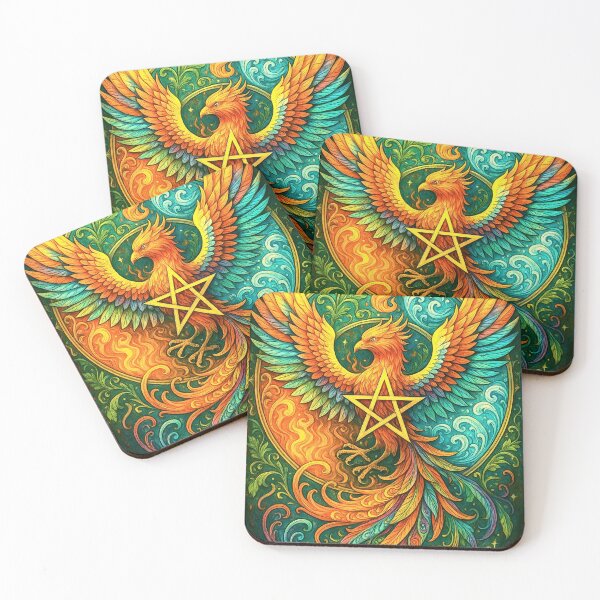 Item preview, ✶ Ascent Phoenix VII: Keeper of the Elemental Gate - Colorful Celtic Pagan Star Fire Bird Visionary Art designed and sold by ascentphenix.