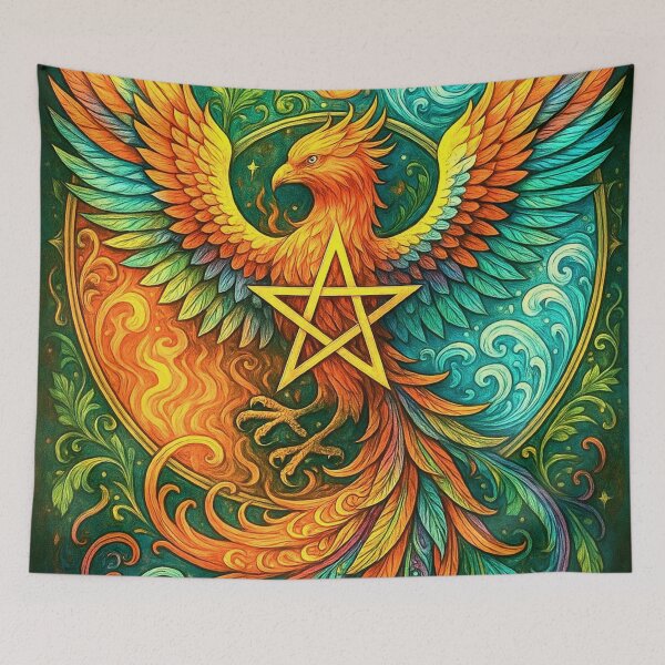Item preview, ✶ Ascent Phoenix VII: Keeper of the Elemental Gate - Colorful Celtic Pagan Star Fire Bird Visionary Art designed and sold by ascentphenix.
