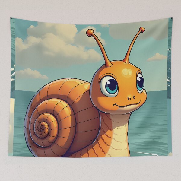 Item preview, Cute cartoonish snail in blue water designed and sold by Mianku | Für das Leben.