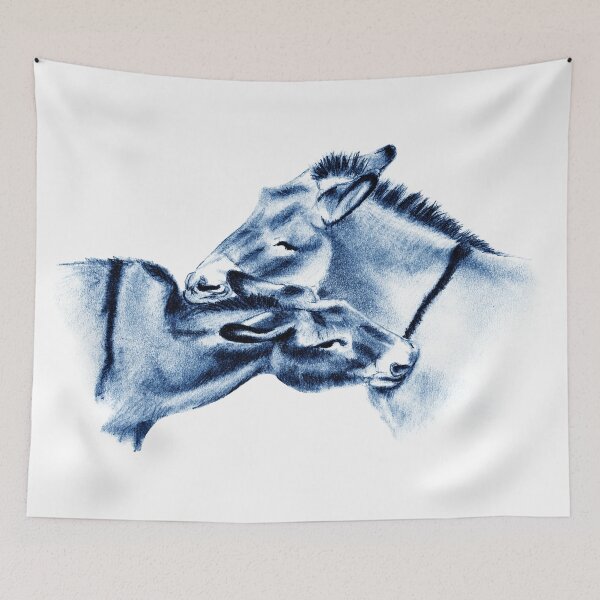 Item preview, Drawing of two donkeys scratching each other - blue colored version designed and sold by SylvieG18.