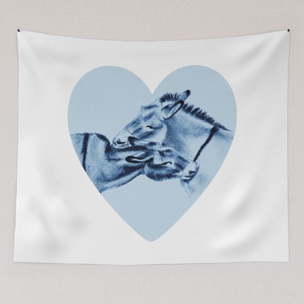 Item preview, Drawing of two donkeys scratching each other inside a heart - blue colored version designed and sold by SylvieG18.