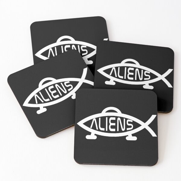 Item preview, Funny Nerdy Aliens Fish Symbol with Legs Sci-Fi Fan Skeptic White Text designed and sold by MathWare MathClips.