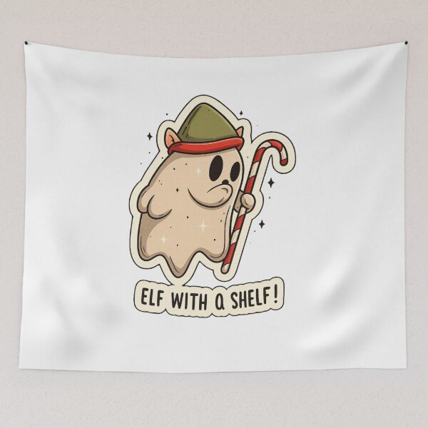 Item preview, Elf With a Shelf Ghost Sticker – Cute Christmas Elf Ghost Candy Cane Fan Art designed and sold by Gurjeetpixelart.