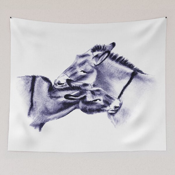 Item preview, Drawing of two donkeys scratching each other - navy blue colored version designed and sold by SylvieG18.