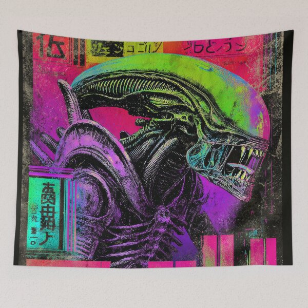 Item preview, Xenomorph Retrowave Japanese Kanji  designed and sold by AnimeArsenalPrints.