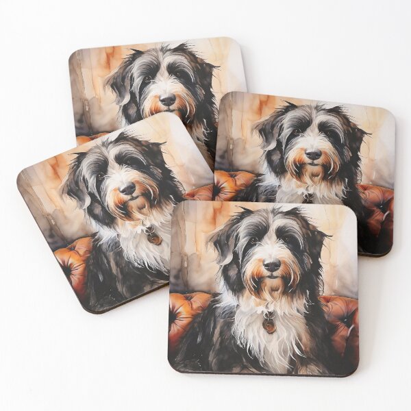 Item preview, Bearded Collie relaxing on a luxurious leather couch designed and sold by Mianku | Für das Leben.