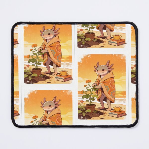 Item preview, Cozy Axolotl Gardener Retro 70s Sunset Art | Cottagecore Amphibian designed and sold by Cherrydora.