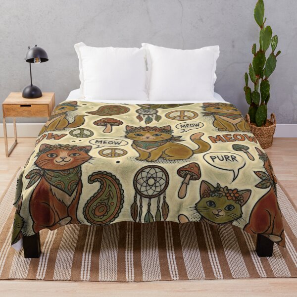 Item preview, Groovy Hippie Cats: 70s Retro Peace & Mushroom Pattern designed and sold by Hen-C-Art.