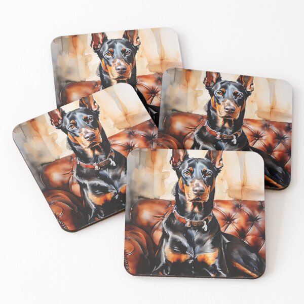 Item preview, Doberman on a leather sofa in watercolor designed and sold by Mianku | Für das Leben.