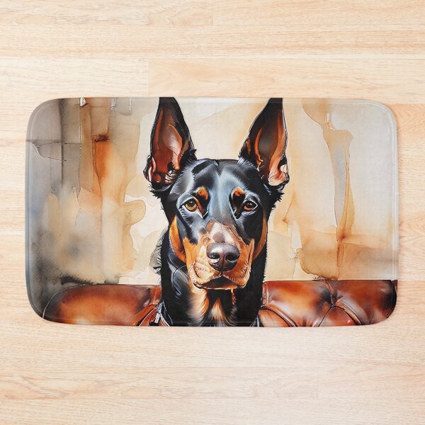 Item preview, Doberman on a leather sofa in watercolor designed and sold by Mianku | Für das Leben.