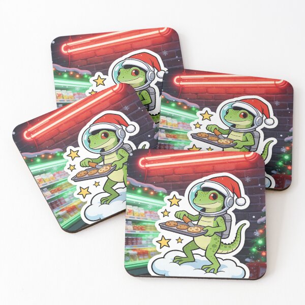 Item preview, Festive Gecko Astronaut Baking Cookies Art | Merry Space Lizard Neon Christmas designed and sold by Cherrydora.