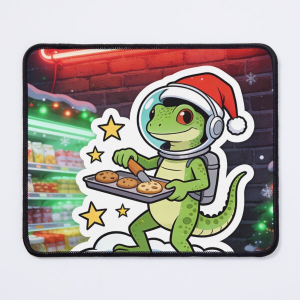 Item preview, Festive Gecko Astronaut Baking Cookies Art | Merry Space Lizard Neon Christmas designed and sold by Cherrydora.