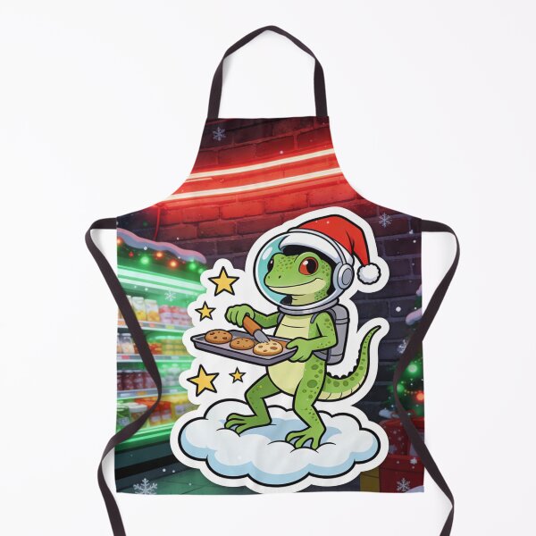 Item preview, Festive Gecko Astronaut Baking Cookies Art | Merry Space Lizard Neon Christmas designed and sold by Cherrydora.