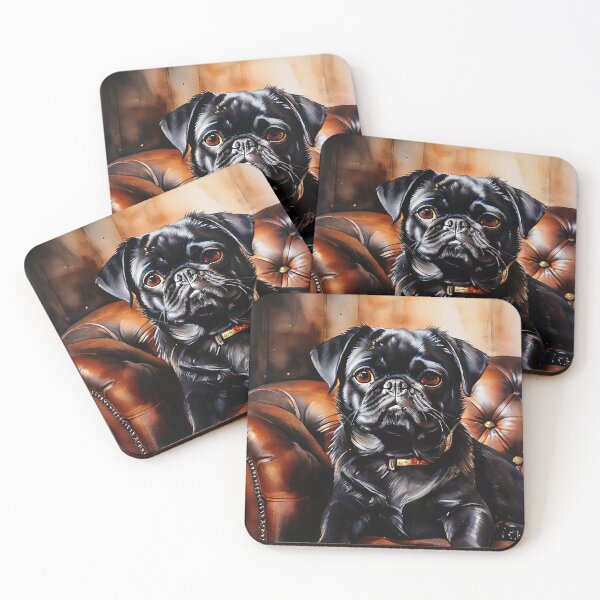 Item preview, Black pug relaxing on a leather sofa. designed and sold by Mianku | Für das Leben.