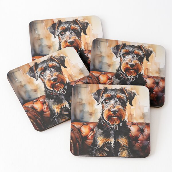 Item preview, Airedale Terrier perched on leather couch designed and sold by Mianku | Für das Leben.