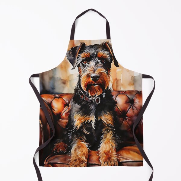 Item preview, Airedale Terrier perched on leather couch designed and sold by Mianku | Für das Leben.