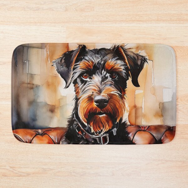 Item preview, Airedale Terrier perched on leather couch designed and sold by Mianku | Für das Leben.