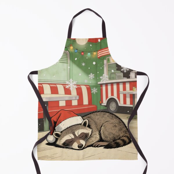 Item preview, Retro Diner Christmas Raccoon Napping | Vintage Holiday Trash Panda Art designed and sold by Cherrydora.