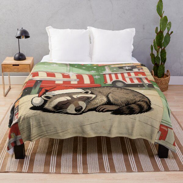 Item preview, Retro Diner Christmas Raccoon Napping | Vintage Holiday Trash Panda Art designed and sold by Cherrydora.