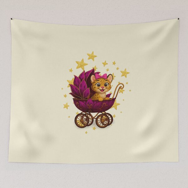Item preview, "Fantasy Baby Carriage • Golden Lotus & Leopard" designed and sold by SeseDesign.