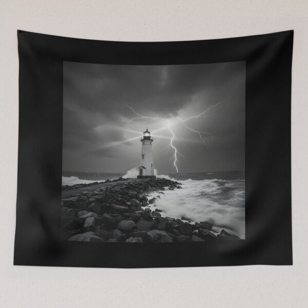 Item preview, LONELY LIGHTNING LIGHTHOUSE AT THE STORMY SEASIDE ocean navigation ocean exploration sailing ships navigate avoid shipwrecks huge waves rough seas designed and sold by Jt41.