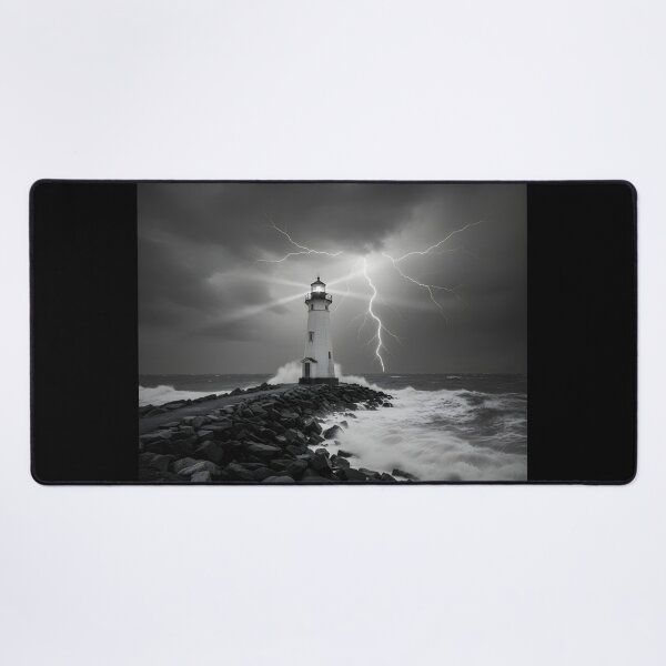 Item preview, LONELY LIGHTNING LIGHTHOUSE AT THE STORMY SEASIDE ocean navigation ocean exploration sailing ships navigate avoid shipwrecks huge waves rough seas designed and sold by Jt41.