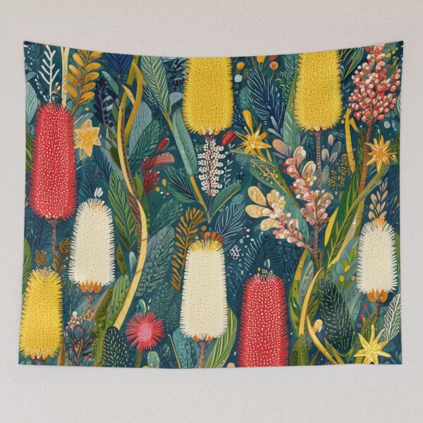 Item preview, Australian Native Floral Pattern – Banksia & Bottlebrush Folk Art designed and sold by TroyTheTerrific.
