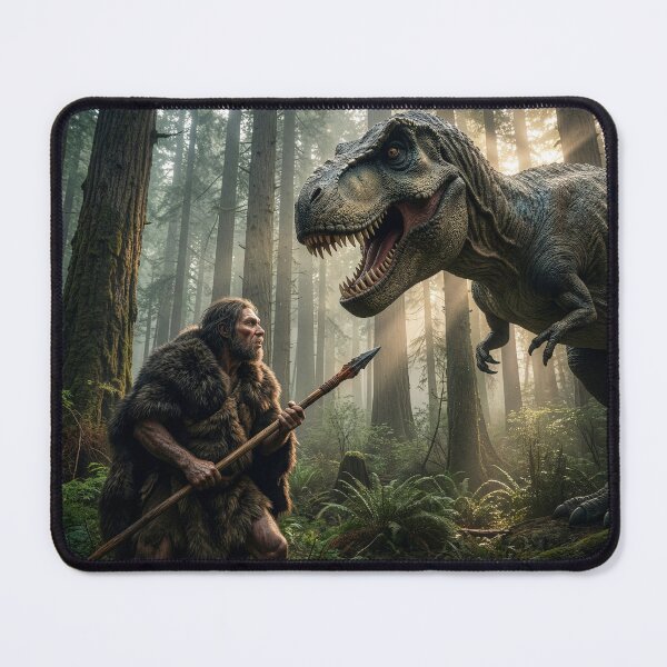 Item preview, Well, This is Awkward: Tyrannosaurus Meets Neanderthal designed and sold by Tridentulus.