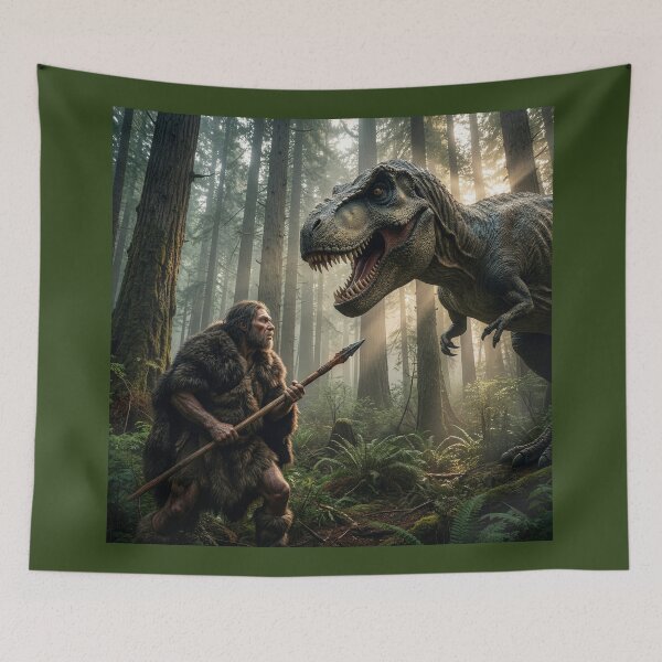 Item preview, Well, This is Awkward: Tyrannosaurus Meets Neanderthal designed and sold by Tridentulus.