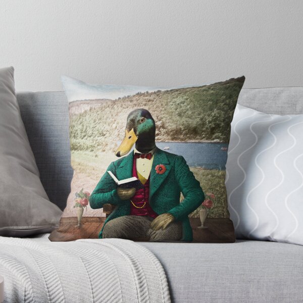 Monsieur Mallard Reading an Improving Book Throw Pillow