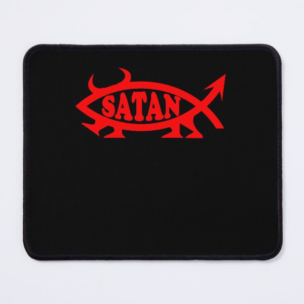 Item preview, Funny Nerdy Satan Fish Symbol Atheist Skeptic Red Text designed and sold by MathWare MathClips.