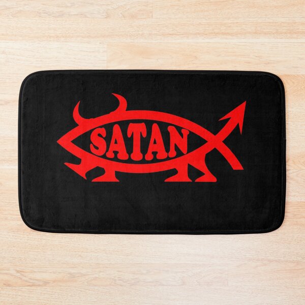 Item preview, Funny Nerdy Satan Fish Symbol Atheist Skeptic Red Text designed and sold by MathWare MathClips.