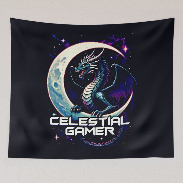 Item preview, Celestial Gamer Fantasy Dragon Design with Crescent Moon and Starry Night Sky designed and sold by SplashTastic.