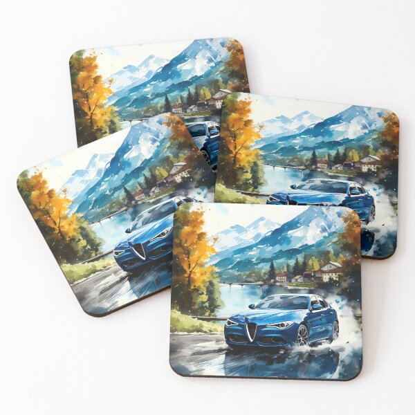 Item preview, Italian performance car carving wet curve beneath snowy peaks designed and sold by RevUpDesign.