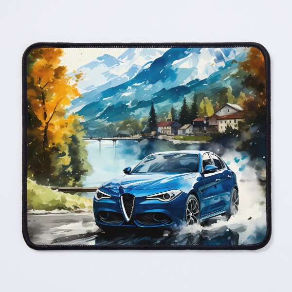 Item preview, Italian performance car carving wet curve beneath snowy peaks designed and sold by RevUpDesign.