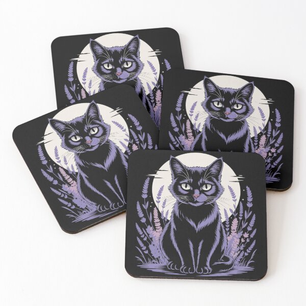 Item preview, Floral Lavender Flower Black Cat  designed and sold by RoyTill0Art.