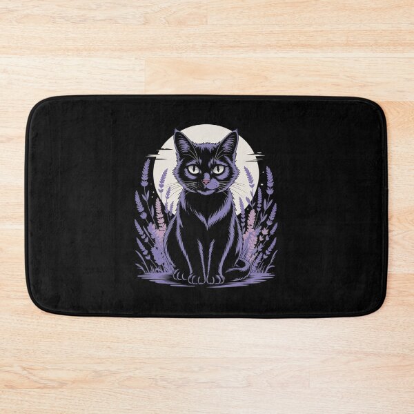Item preview, Floral Lavender Flower Black Cat  designed and sold by RoyTill0Art.