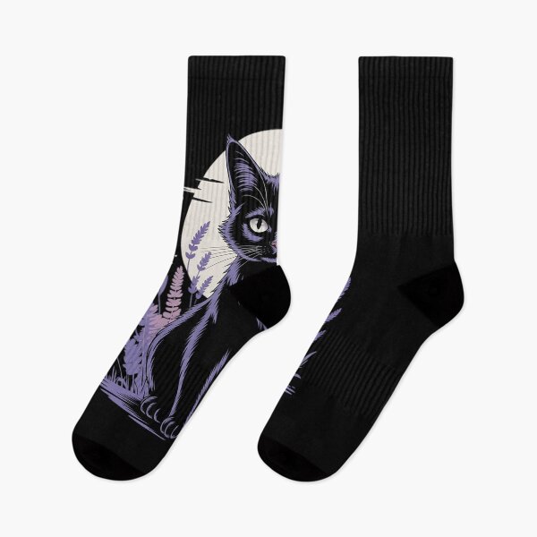 Item preview, Floral Lavender Flower Black Cat  designed and sold by RoyTill0Art.