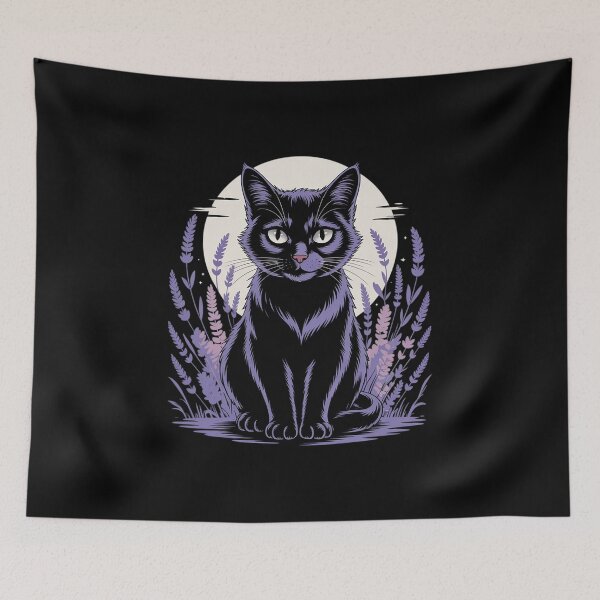 Item preview, Floral Lavender Flower Black Cat  designed and sold by RoyTill0Art.