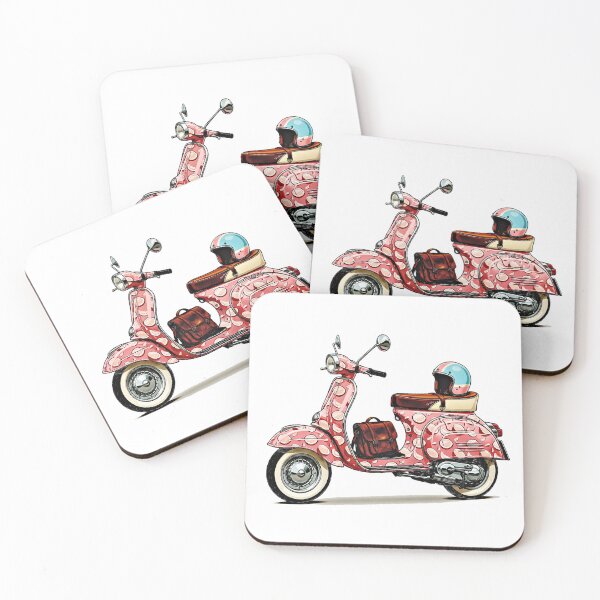 Item preview, Retro Pink Vespa Scooter Art - Vintage Italian Moped Illustration designed and sold by Hen-C-Art.