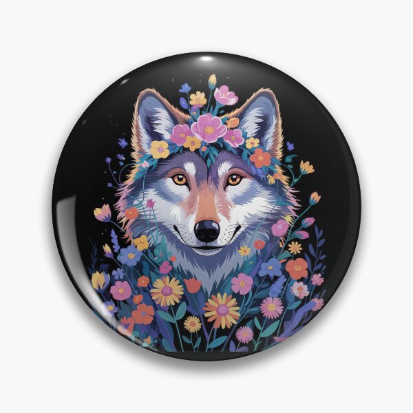 Artikelvorschau, Blumenmuster für Wolfsliebhaber, Vintage-Blumen, Wolfsgesicht für Wolfsliebhaber entworfen und verkauft von RoyTill0Art.