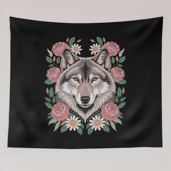 Item preview, Floral Wolf Magical Wolf Half Face Halfe Flower Wildlife  designed and sold by RoyTill0Art.