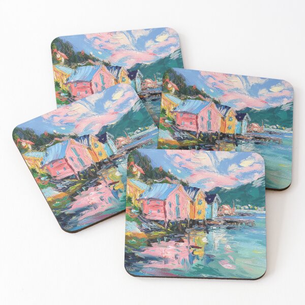 Item preview, Colorful coastal houses by the water designed and sold by ArtHouseNiklas.