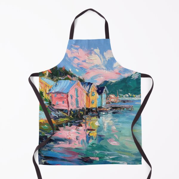 Item preview, Colorful coastal houses by the water designed and sold by ArtHouseNiklas.